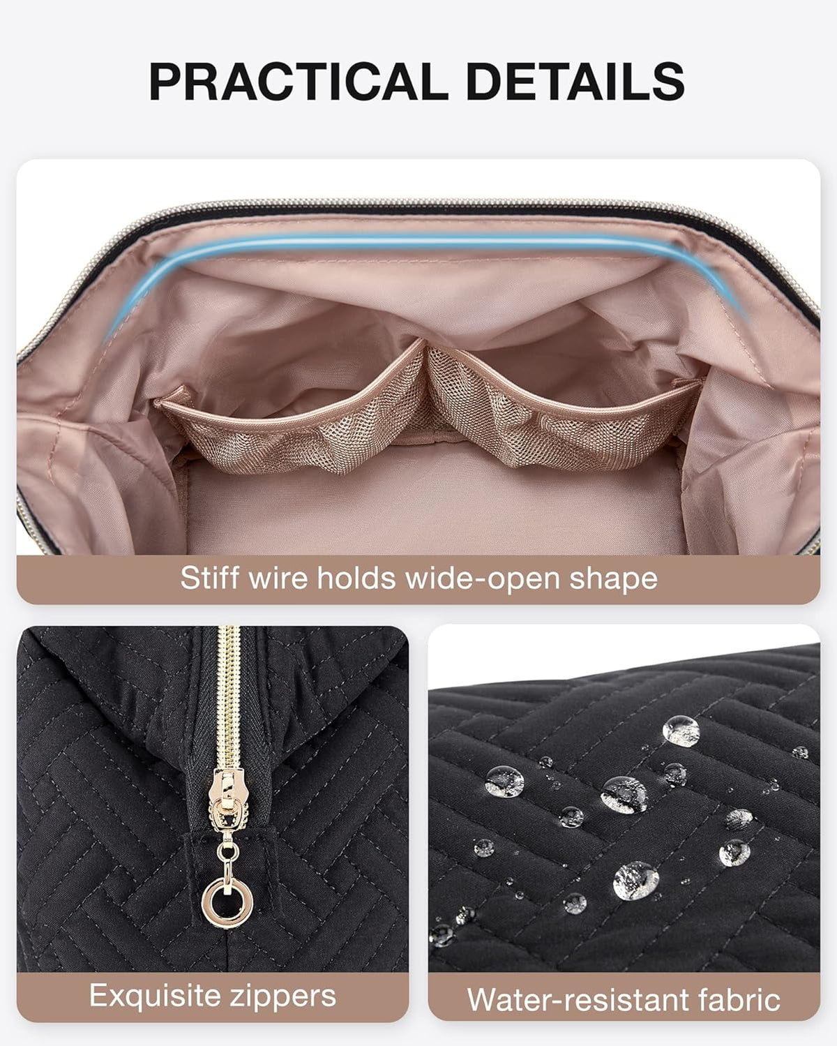 Travel Makeup Bag, Cosmetic Bag Small Make Up Organizer Case,Wide-open Pouch for Women Purse for Toiletries Accessories Brushes,Large Beige