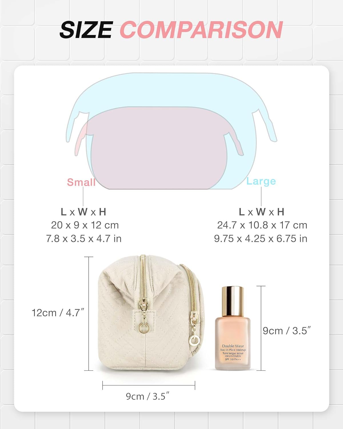 Travel Makeup Bag, Cosmetic Bag Small Make Up Organizer Case,Wide-open Pouch for Women Purse for Toiletries Accessories Brushes,Large Beige