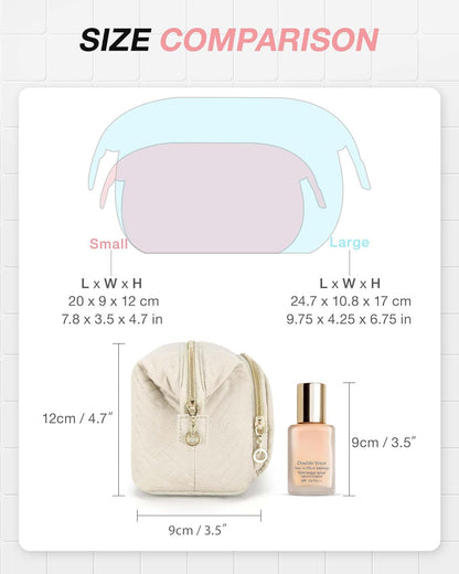Travel Makeup Bag, Cosmetic Bag Small Make Up Organizer Case,Wide-open Pouch for Women Purse for Toiletries Accessories Brushes,Large Beige