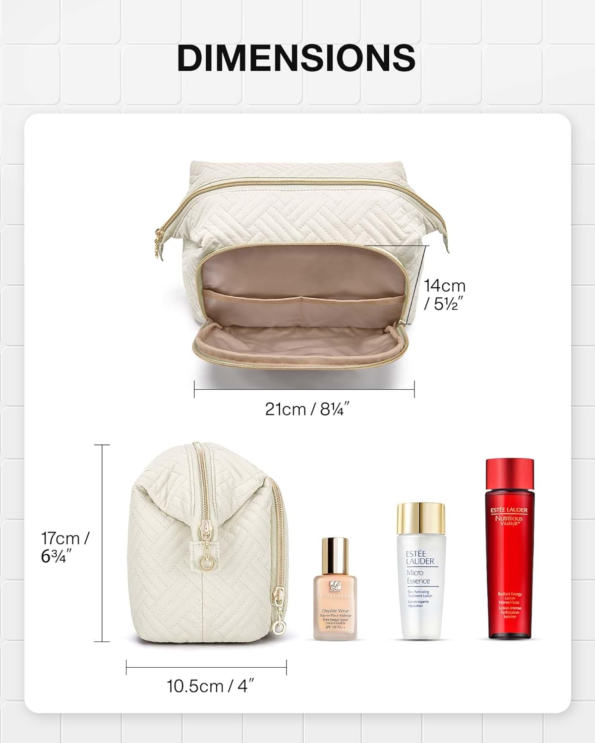 Travel Makeup Bag, Cosmetic Bag Small Make Up Organizer Case,Wide-open Pouch for Women Purse for Toiletries Accessories Brushes,Large Beige