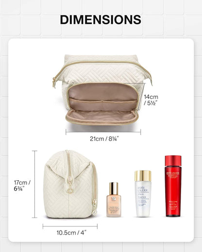 Travel Makeup Bag, Cosmetic Bag Small Make Up Organizer Case,Wide-open Pouch for Women Purse for Toiletries Accessories Brushes,Large Beige