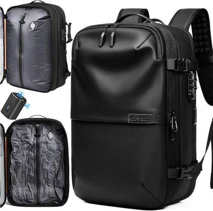 Vacuum Seal Travel Backpack 60L with Expandable HyperSeal Air Compression Vacuum System Water Resistant TSA Lock (Vacuum Pump Included, Black, 60L)