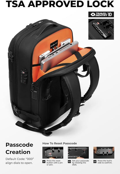 Vacuum Seal Travel Backpack 60L with Expandable HyperSeal Air Compression Vacuum System Water Resistant TSA Lock (Vacuum Pump Included, Black, 60L)