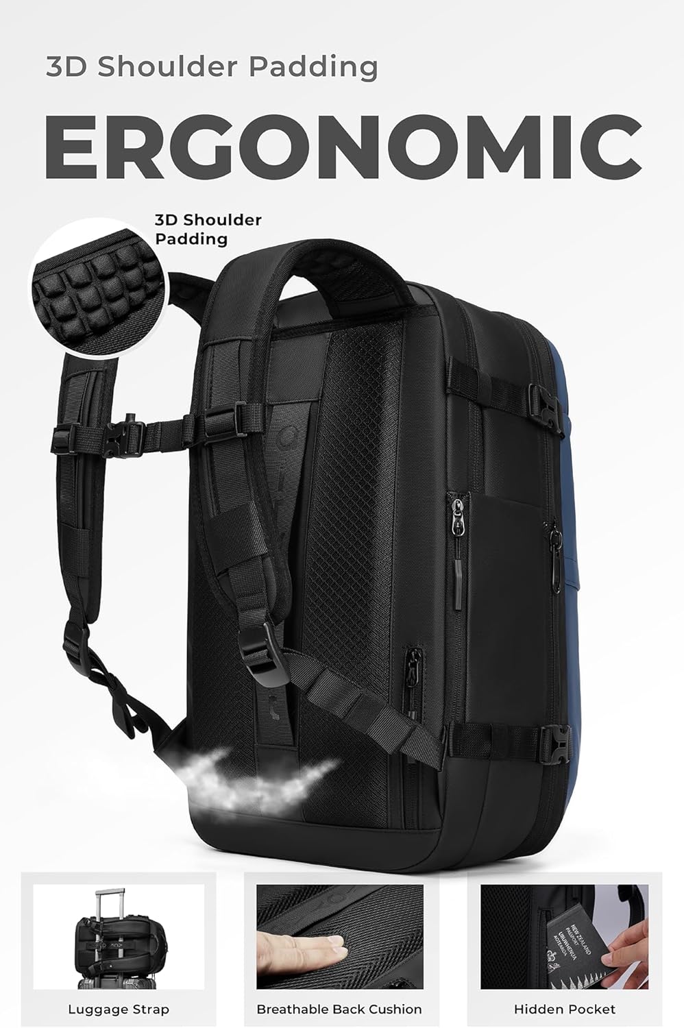 Vacuum Seal Travel Backpack 60L with Expandable HyperSeal Air Compression Vacuum System Water Resistant TSA Lock (Vacuum Pump Included, Black, 60L)