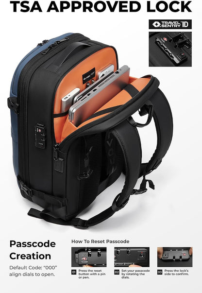 Vacuum Seal Travel Backpack 60L with Expandable HyperSeal Air Compression Vacuum System Water Resistant TSA Lock (Vacuum Pump Included, Black, 60L)