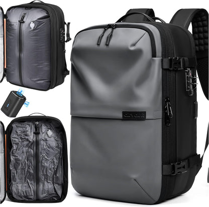 Vacuum Seal Travel Backpack 60L with Expandable HyperSeal Air Compression Vacuum System Water Resistant TSA Lock (Vacuum Pump Included, Black, 60L)