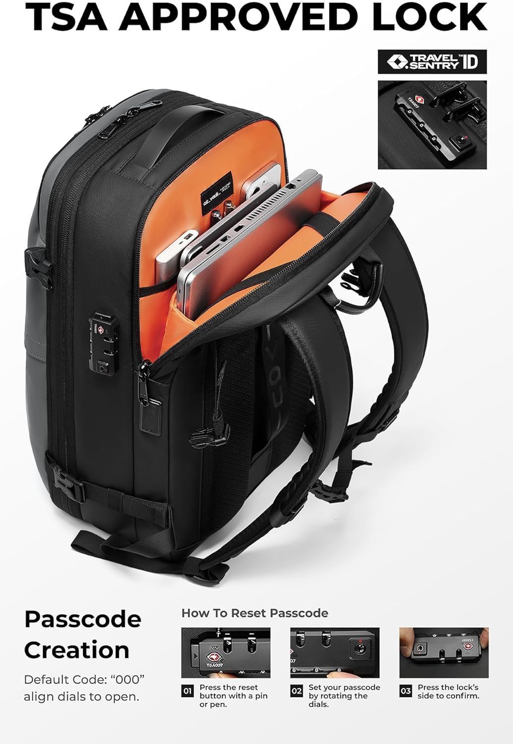 Vacuum Seal Travel Backpack 60L with Expandable HyperSeal Air Compression Vacuum System Water Resistant TSA Lock (Vacuum Pump Included, Black, 60L)
