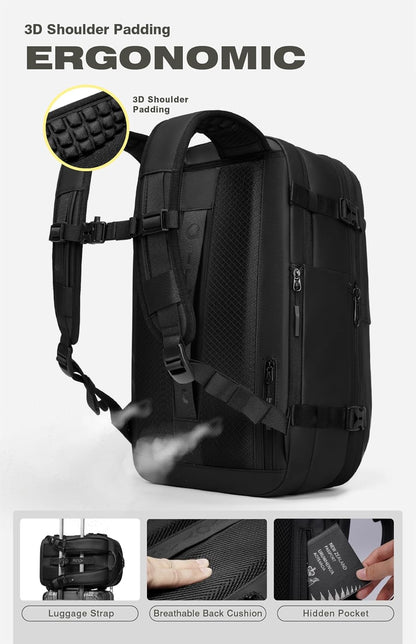 Vacuum Seal Travel Backpack 60L with Expandable HyperSeal Air Compression Vacuum System Water Resistant TSA Lock (Vacuum Pump Included, Black, 60L)