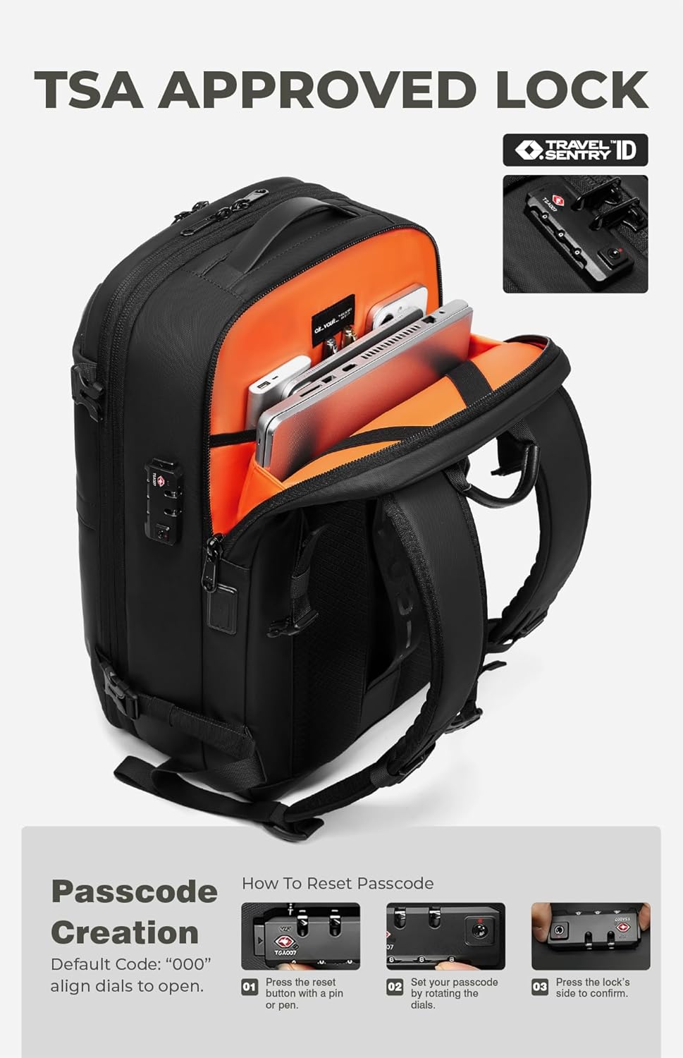Vacuum Seal Travel Backpack 60L with Expandable HyperSeal Air Compression Vacuum System Water Resistant TSA Lock (Vacuum Pump Included, Black, 60L)
