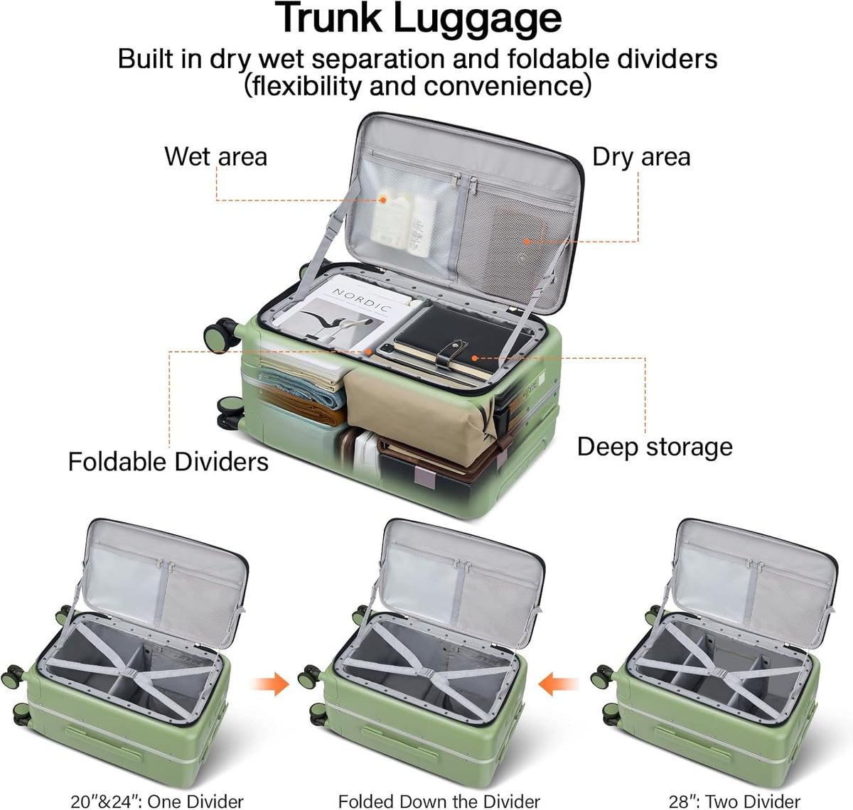 20 Inch Carry On Luggage with Cup Holder and USB Charging Port, Top Opening Hard Shell Suitcase with Wheels, Aluminum Frame Trunk Luggage with TSA Lock & Dividers for Travel, Smoke White