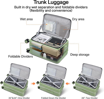 20 Inch Carry On Luggage with Cup Holder and USB Charging Port, Top Opening Hard Shell Suitcase with Wheels, Aluminum Frame Trunk Luggage with TSA Lock & Dividers for Travel, Smoke White