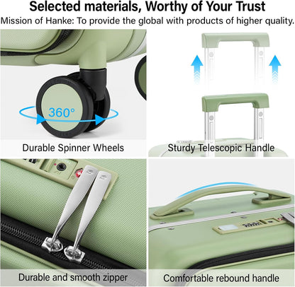 20 Inch Carry On Luggage with Cup Holder and USB Charging Port, Top Opening Hard Shell Suitcase with Wheels, Aluminum Frame Trunk Luggage with TSA Lock & Dividers for Travel, Smoke White