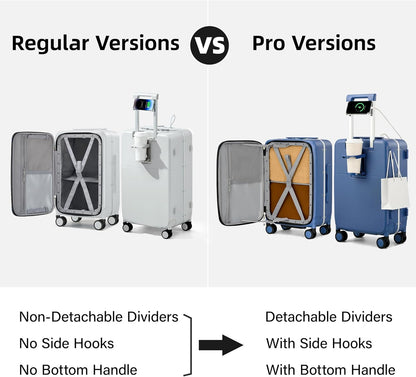 20 Inch Carry On Luggage with Cup Holder and USB Charging Port, Top Opening Hard Shell Suitcase with Wheels, Aluminum Frame Trunk Luggage with TSA Lock & Dividers for Travel, Smoke White