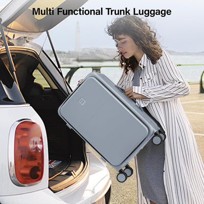 20 Inch Carry On Luggage with Cup Holder and USB Charging Port, Top Opening Hard Shell Suitcase with Wheels, Aluminum Frame Trunk Luggage with TSA Lock & Dividers for Travel, Smoke White