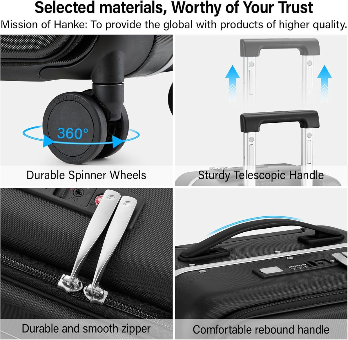 20 Inch Carry On Luggage with Cup Holder and USB Charging Port, Top Opening Hard Shell Suitcase with Wheels, Aluminum Frame Trunk Luggage with TSA Lock & Dividers for Travel, Smoke White