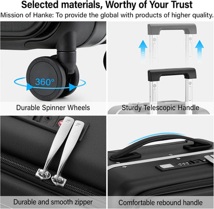 20 Inch Carry On Luggage with Cup Holder and USB Charging Port, Top Opening Hard Shell Suitcase with Wheels, Aluminum Frame Trunk Luggage with TSA Lock & Dividers for Travel, Smoke White