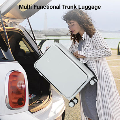 20 Inch Carry On Luggage with Cup Holder and USB Charging Port, Top Opening Hard Shell Suitcase with Wheels, Aluminum Frame Trunk Luggage with TSA Lock & Dividers for Travel, Smoke White