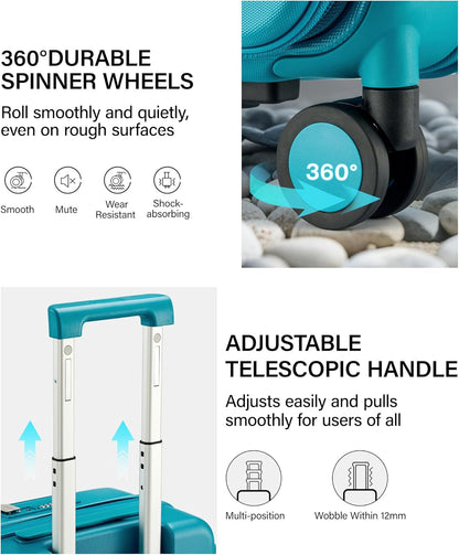 20 Inch Carry On Luggage with Cup Holder and USB Charging Port, Top Opening Hard Shell Suitcase with Wheels, Aluminum Frame Trunk Luggage with TSA Lock & Dividers for Travel, Smoke White