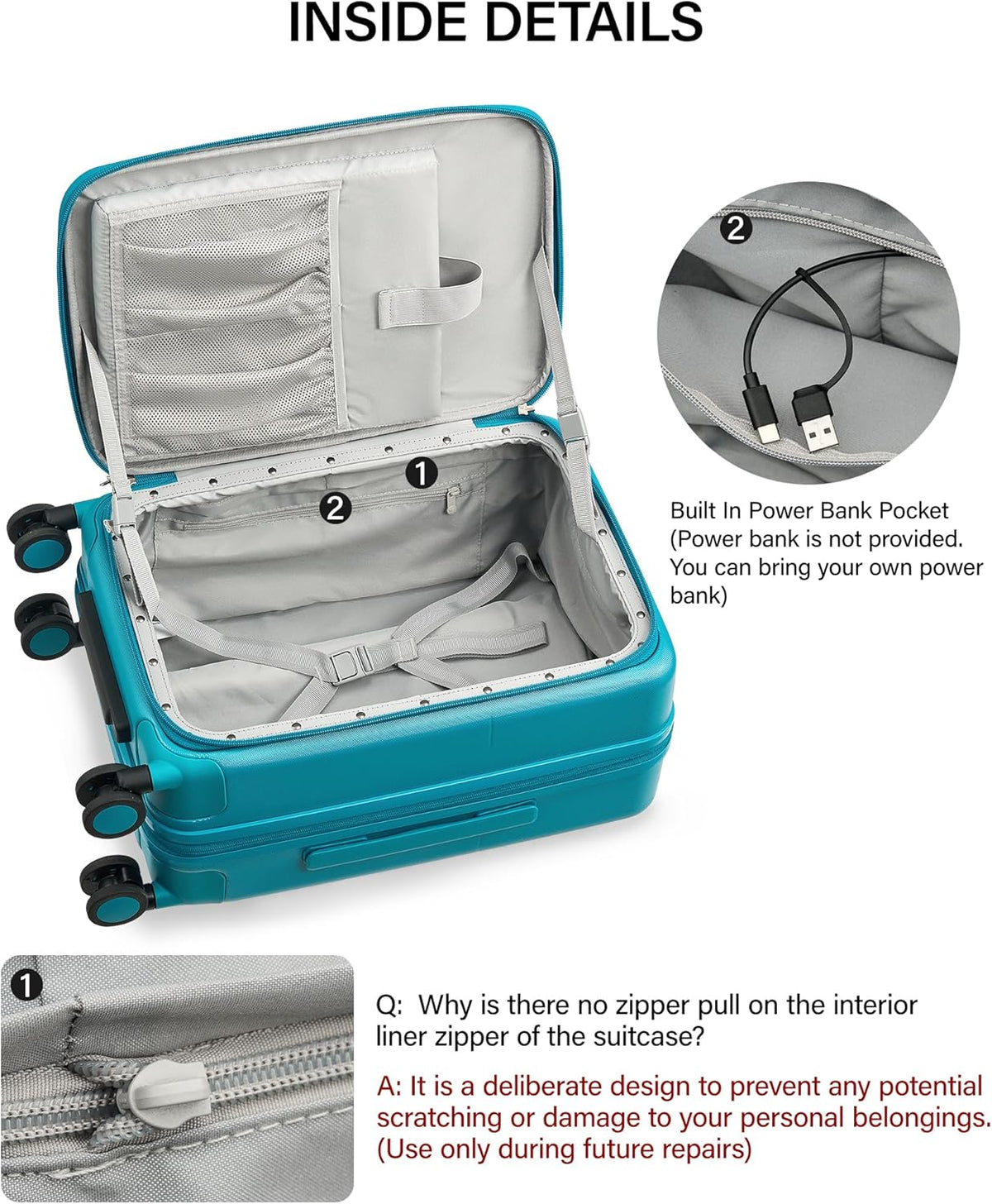 20 Inch Carry On Luggage with Cup Holder and USB Charging Port, Top Opening Hard Shell Suitcase with Wheels, Aluminum Frame Trunk Luggage with TSA Lock & Dividers for Travel, Smoke White