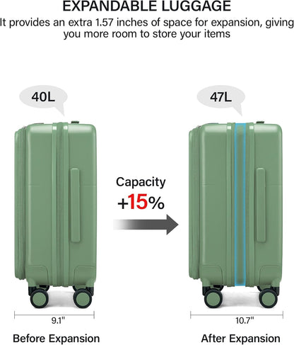 20 Inch Carry On Luggage with Cup Holder and USB Charging Port, Top Opening Hard Shell Suitcase with Wheels, Aluminum Frame Trunk Luggage with TSA Lock & Dividers for Travel, Smoke White