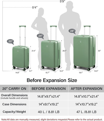 20 Inch Carry On Luggage with Cup Holder and USB Charging Port, Top Opening Hard Shell Suitcase with Wheels, Aluminum Frame Trunk Luggage with TSA Lock & Dividers for Travel, Smoke White