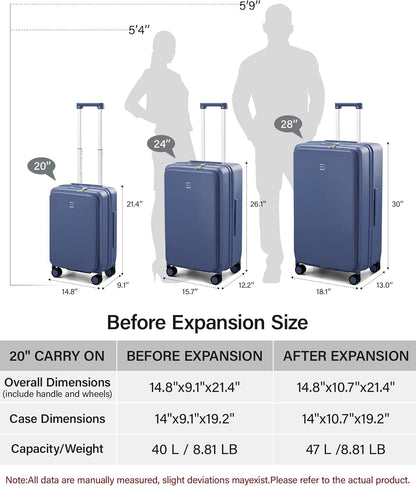 20 Inch Carry On Luggage with Cup Holder and USB Charging Port, Top Opening Hard Shell Suitcase with Wheels, Aluminum Frame Trunk Luggage with TSA Lock & Dividers for Travel, Smoke White