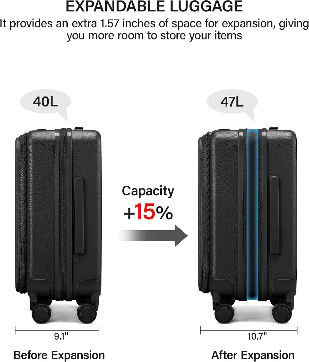 20 Inch Carry On Luggage with Cup Holder and USB Charging Port, Top Opening Hard Shell Suitcase with Wheels, Aluminum Frame Trunk Luggage with TSA Lock & Dividers for Travel, Smoke White