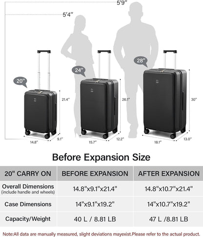 20 Inch Carry On Luggage with Cup Holder and USB Charging Port, Top Opening Hard Shell Suitcase with Wheels, Aluminum Frame Trunk Luggage with TSA Lock & Dividers for Travel, Smoke White