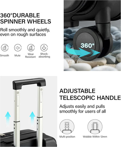 20 Inch Carry On Luggage with Cup Holder and USB Charging Port, Top Opening Hard Shell Suitcase with Wheels, Aluminum Frame Trunk Luggage with TSA Lock & Dividers for Travel, Smoke White