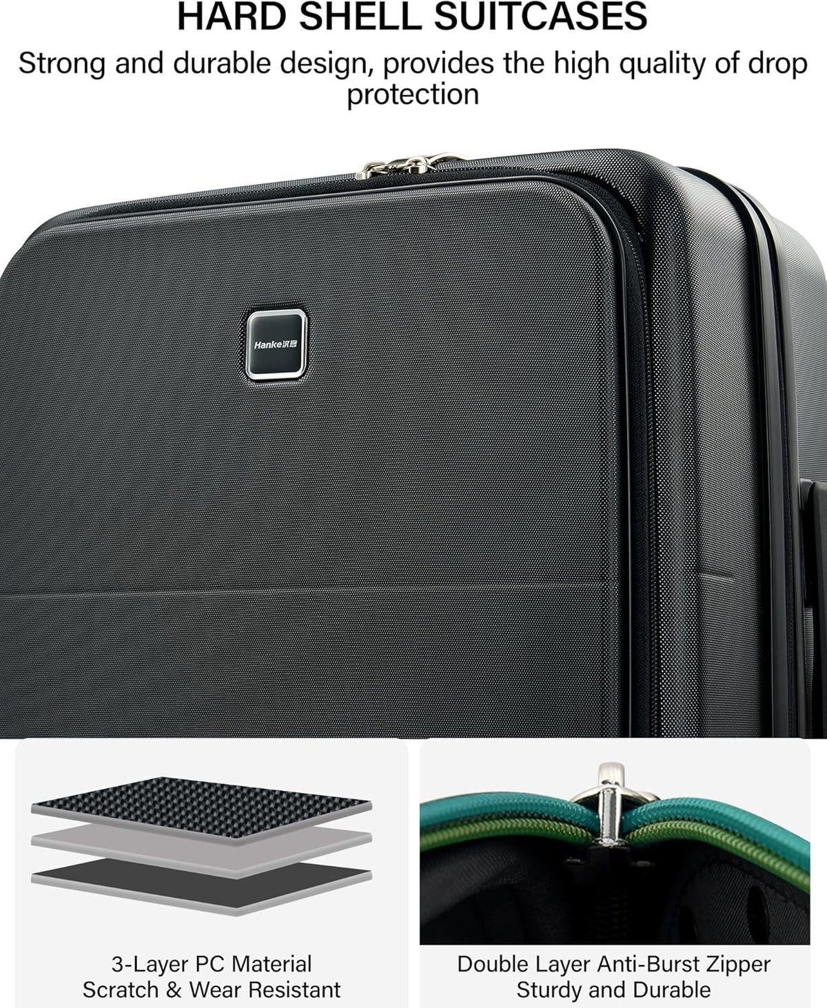 20 Inch Carry On Luggage with Cup Holder and USB Charging Port, Top Opening Hard Shell Suitcase with Wheels, Aluminum Frame Trunk Luggage with TSA Lock & Dividers for Travel, Smoke White