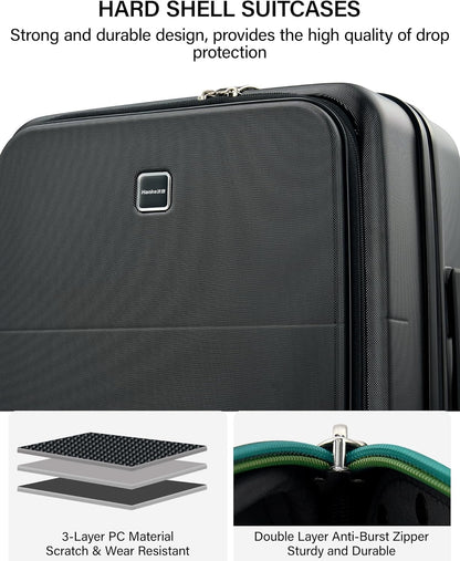 20 Inch Carry On Luggage with Cup Holder and USB Charging Port, Top Opening Hard Shell Suitcase with Wheels, Aluminum Frame Trunk Luggage with TSA Lock & Dividers for Travel, Smoke White