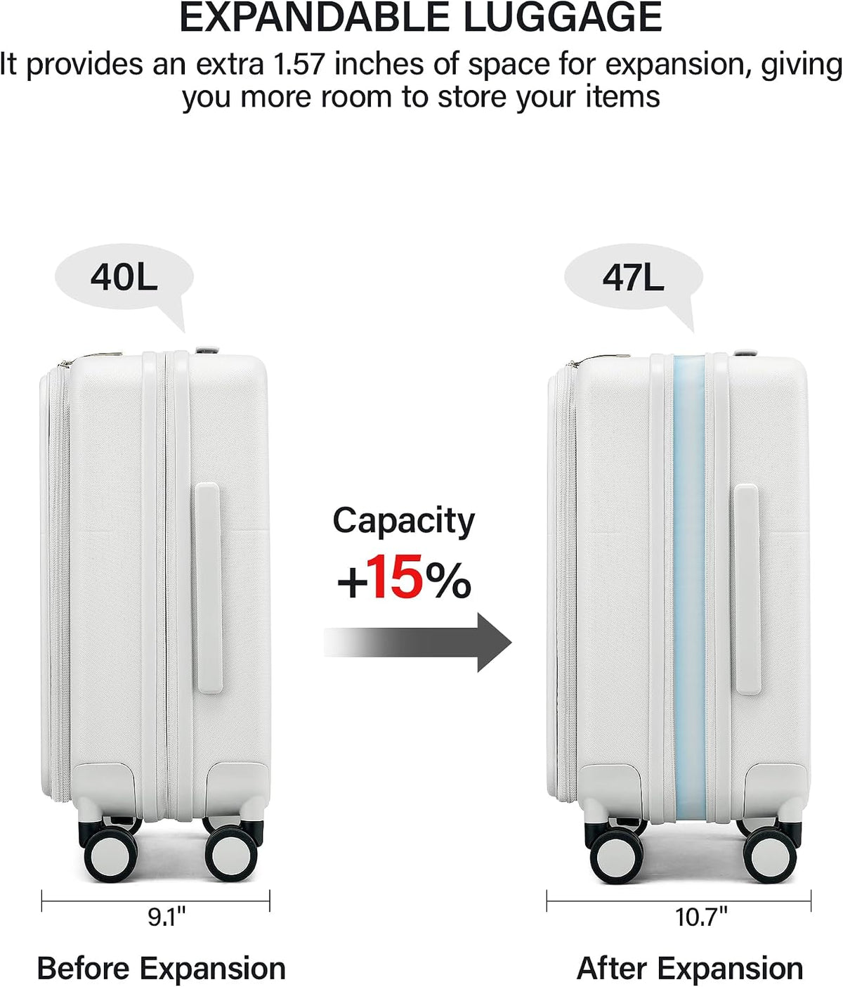 20 Inch Carry On Luggage with Cup Holder and USB Charging Port, Top Opening Hard Shell Suitcase with Wheels, Aluminum Frame Trunk Luggage with TSA Lock & Dividers for Travel, Smoke White