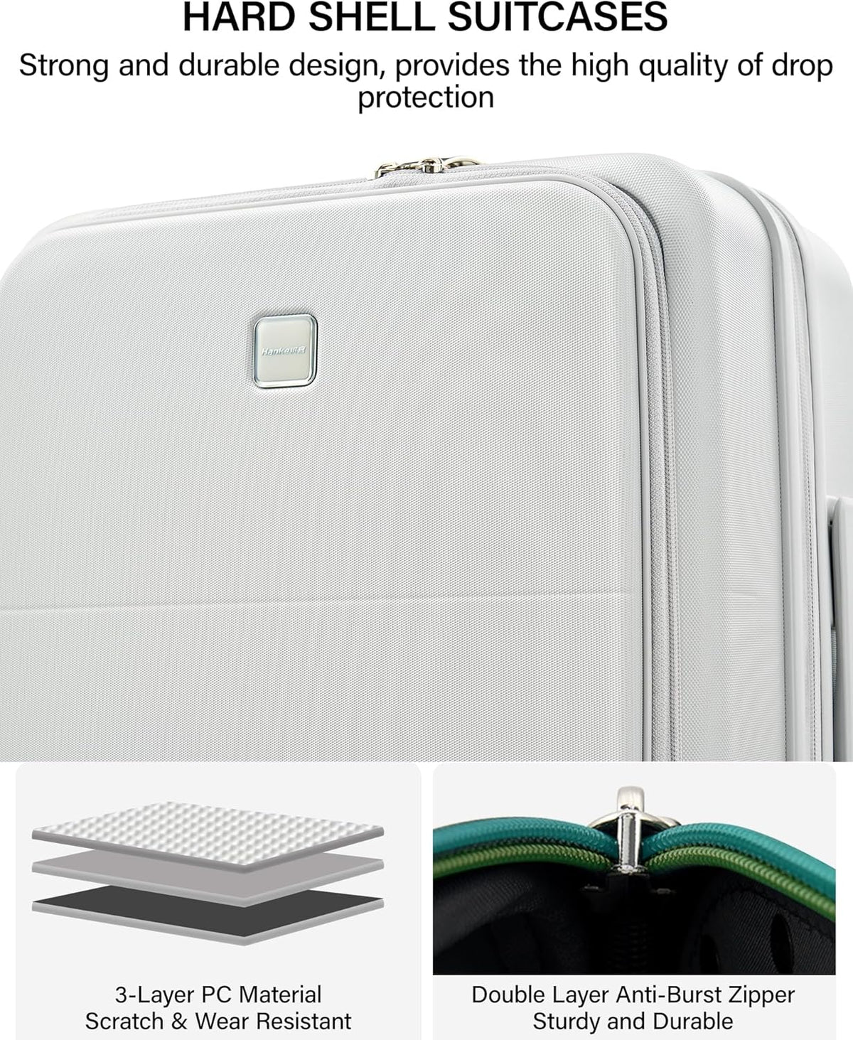 20 Inch Carry On Luggage with Cup Holder and USB Charging Port, Top Opening Hard Shell Suitcase with Wheels, Aluminum Frame Trunk Luggage with TSA Lock & Dividers for Travel, Smoke White