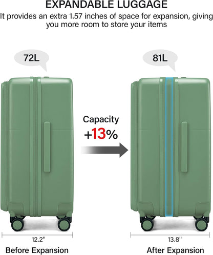 20 Inch Carry On Luggage with Cup Holder and USB Charging Port, Top Opening Hard Shell Suitcase with Wheels, Aluminum Frame Trunk Luggage with TSA Lock & Dividers for Travel, Smoke White