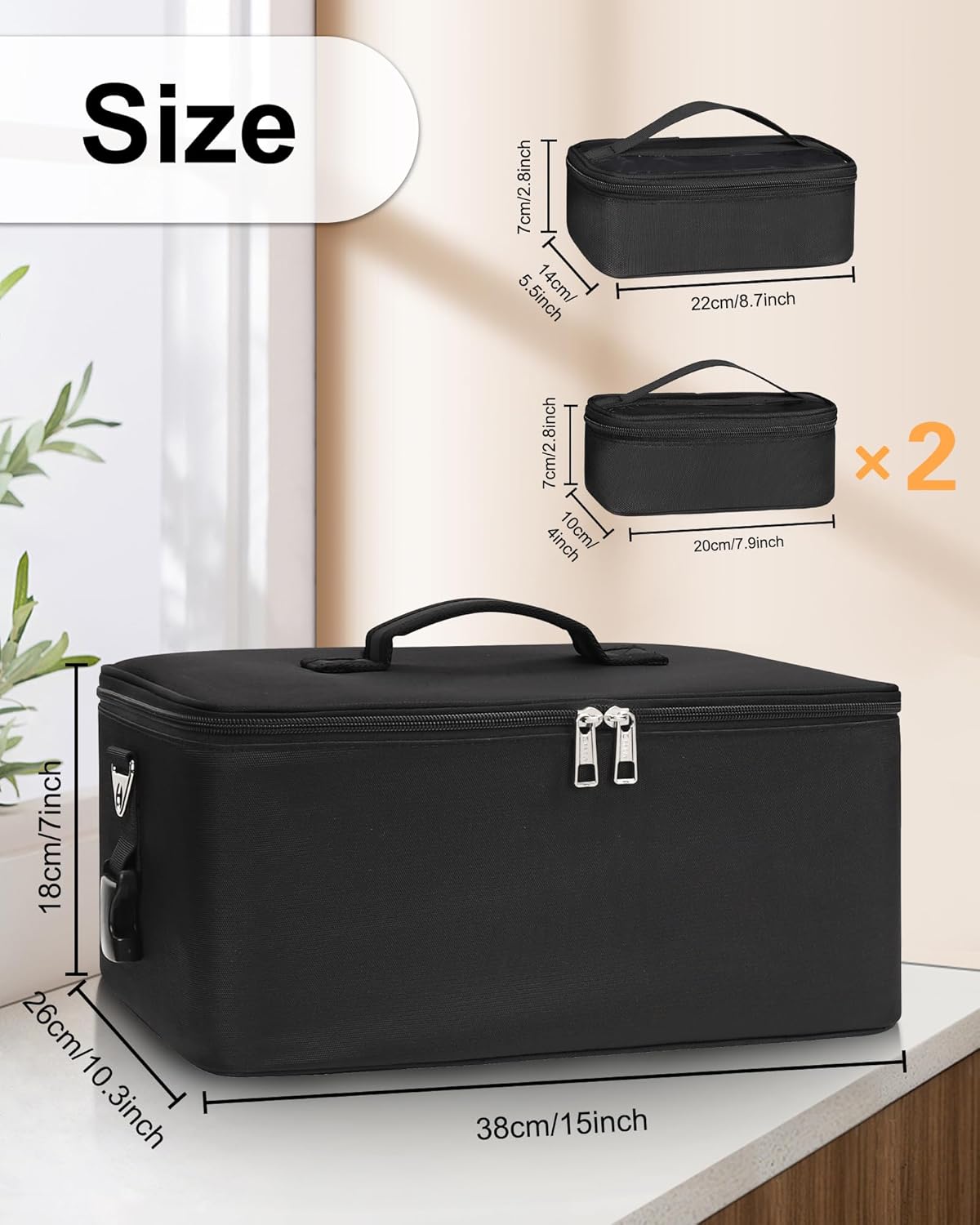 Extra Large Makeup Case Professional Cosmetic Storage Organizer Box Brush Holder with 4 Clear Set Bags & Lipstick Plate for Makeup Artists with Shoulder Strap & Adjustable Dividers