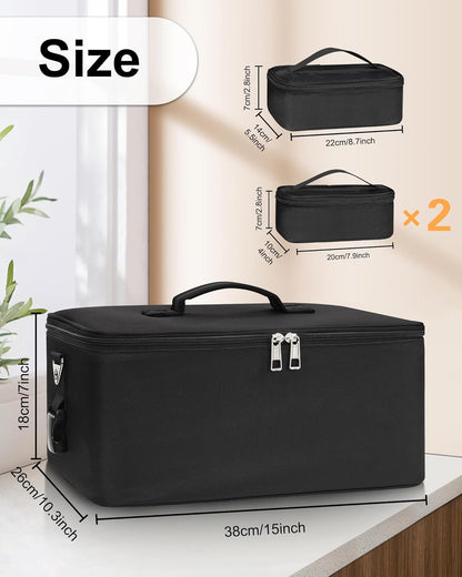Extra Large Makeup Case Professional Cosmetic Storage Organizer Box Brush Holder with 4 Clear Set Bags & Lipstick Plate for Makeup Artists with Shoulder Strap & Adjustable Dividers