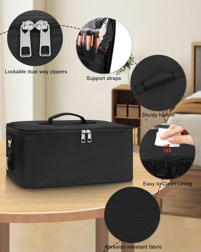 Extra Large Makeup Case Professional Cosmetic Storage Organizer Box Brush Holder with 4 Clear Set Bags & Lipstick Plate for Makeup Artists with Shoulder Strap & Adjustable Dividers