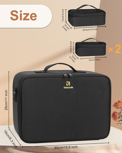 Extra Large Makeup Case Professional Cosmetic Storage Organizer Box Brush Holder with 4 Clear Set Bags & Lipstick Plate for Makeup Artists with Shoulder Strap & Adjustable Dividers