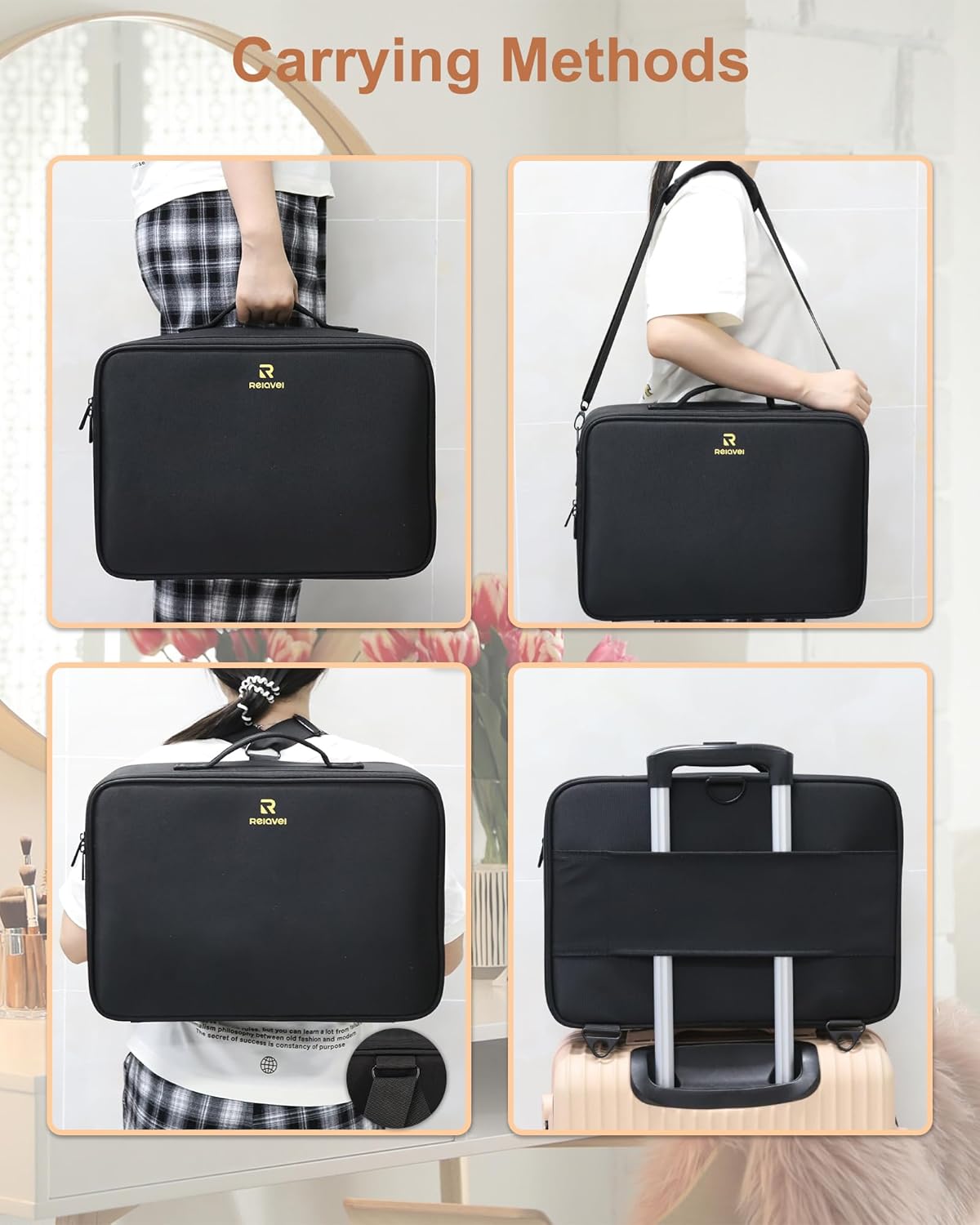 Extra Large Makeup Case Professional Cosmetic Storage Organizer Box Brush Holder with 4 Clear Set Bags & Lipstick Plate for Makeup Artists with Shoulder Strap & Adjustable Dividers