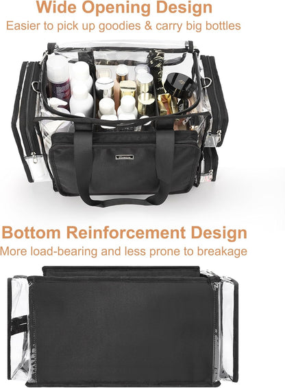 Extra Large Makeup Case Professional Cosmetic Storage Organizer Box Brush Holder with 4 Clear Set Bags & Lipstick Plate for Makeup Artists with Shoulder Strap & Adjustable Dividers