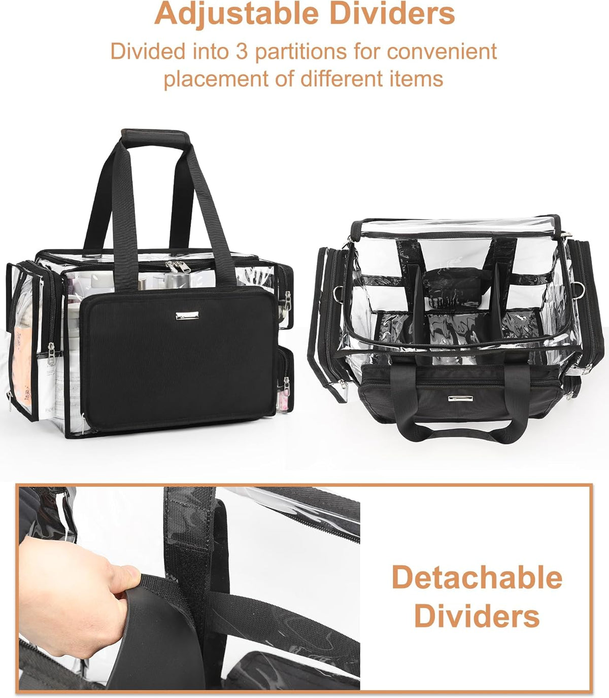 Extra Large Makeup Case Professional Cosmetic Storage Organizer Box Brush Holder with 4 Clear Set Bags & Lipstick Plate for Makeup Artists with Shoulder Strap & Adjustable Dividers