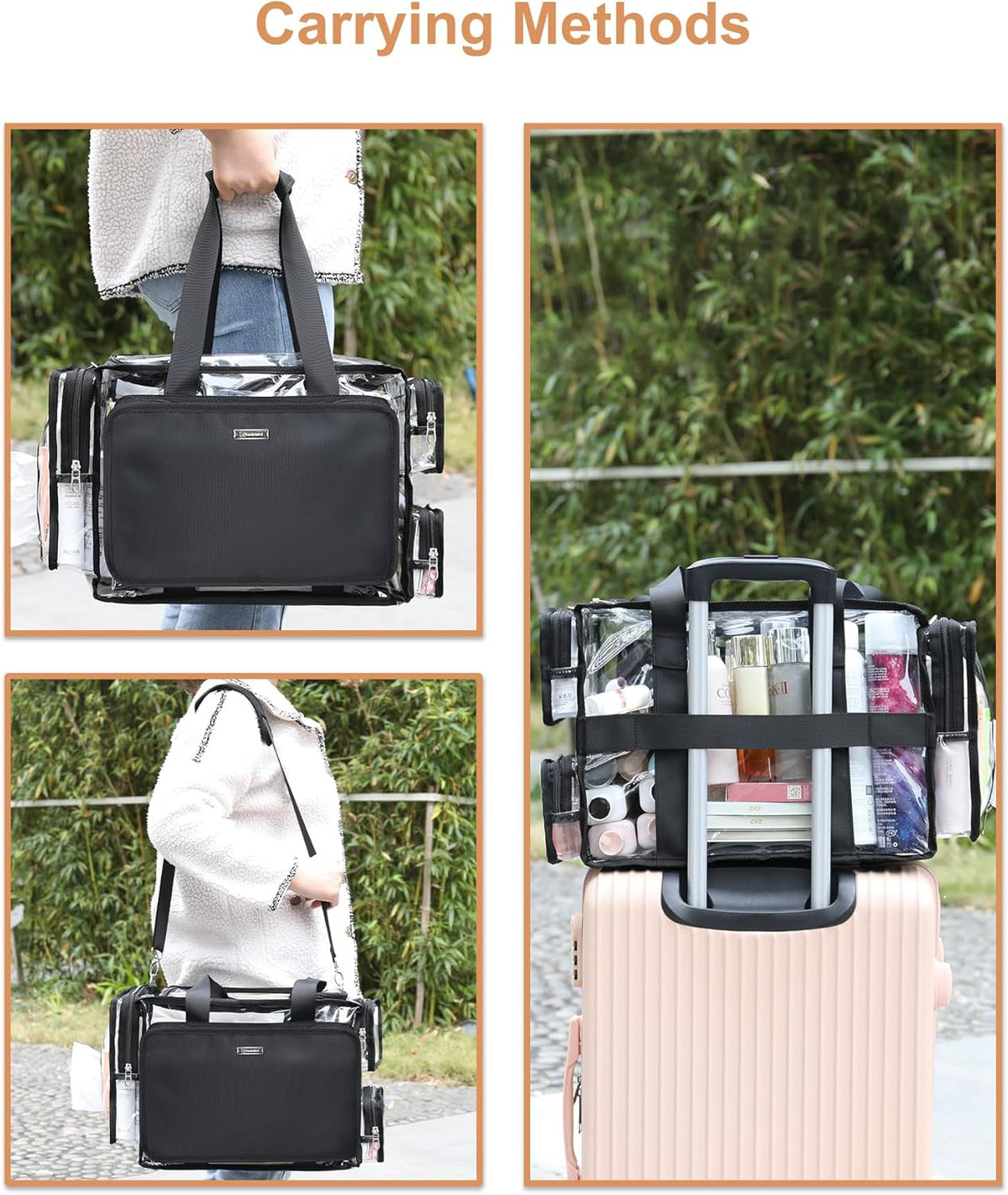 Extra Large Makeup Case Professional Cosmetic Storage Organizer Box Brush Holder with 4 Clear Set Bags & Lipstick Plate for Makeup Artists with Shoulder Strap & Adjustable Dividers