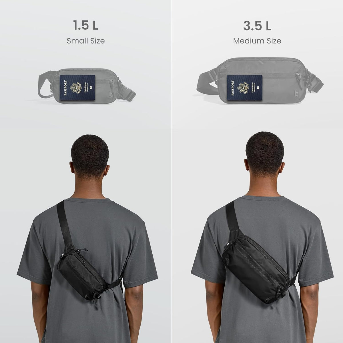 3.5L X-Pac Sling Bag with RFID Blocking Crossbody Pack for Men Women | EDC Minimalist Shoulder Bag, Water-resistant Lightweight Carrying Waist Fanny Pack for Travel, Daily Commute, Hiking, Walking