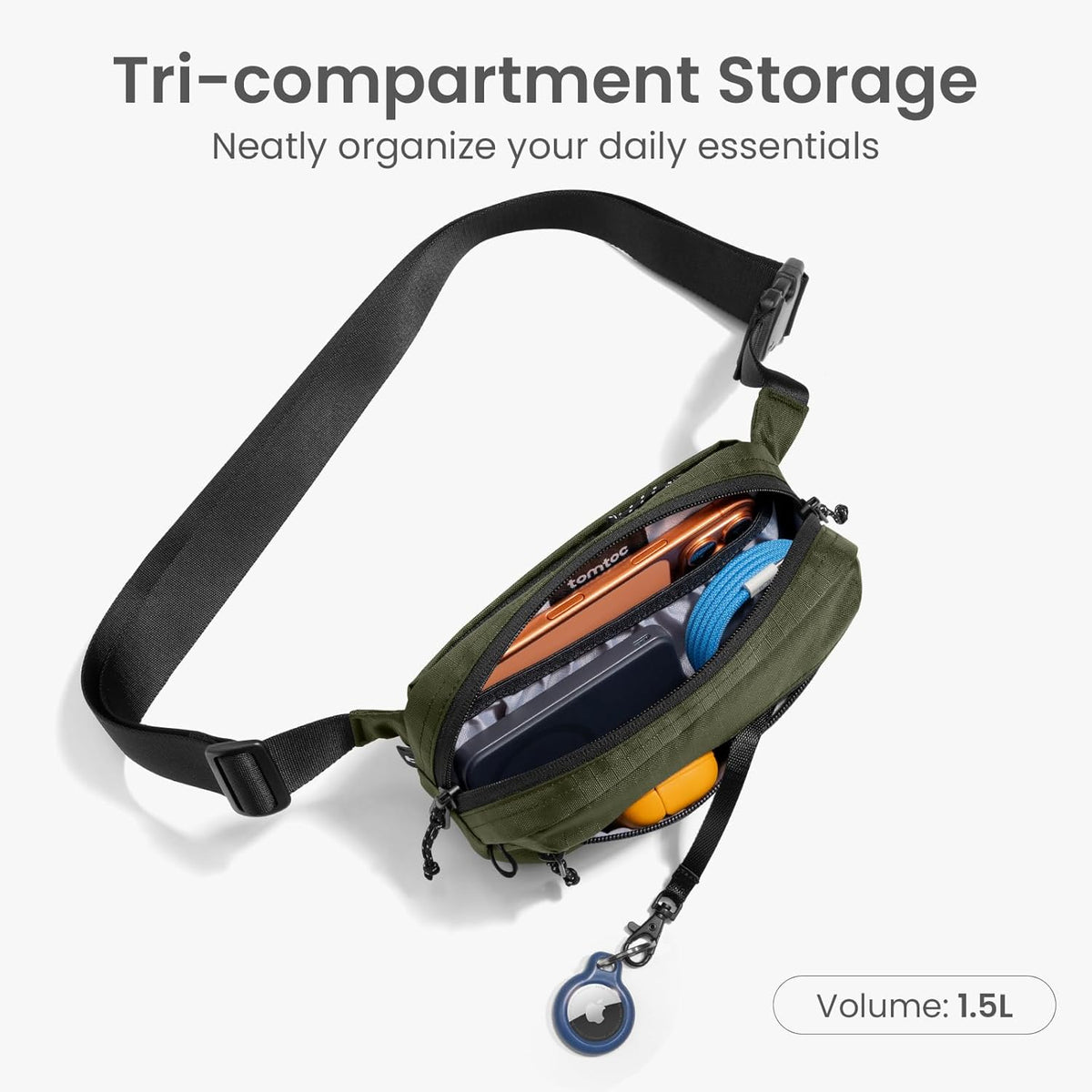 3.5L X-Pac Sling Bag with RFID Blocking Crossbody Pack for Men Women | EDC Minimalist Shoulder Bag, Water-resistant Lightweight Carrying Waist Fanny Pack for Travel, Daily Commute, Hiking, Walking