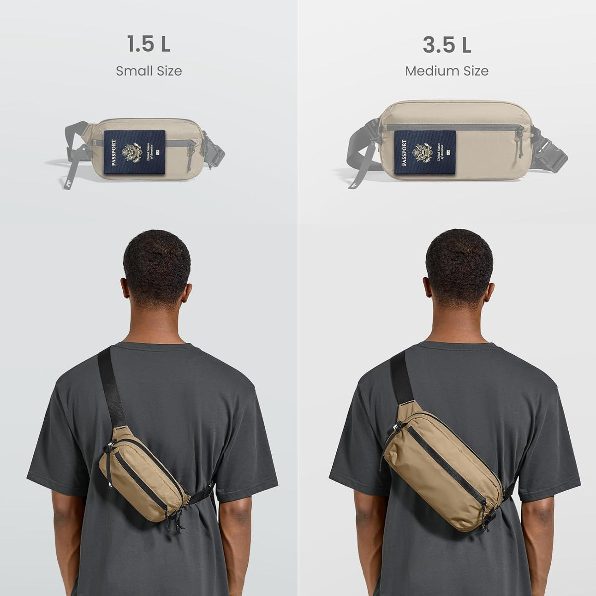 3.5L X-Pac Sling Bag with RFID Blocking Crossbody Pack for Men Women | EDC Minimalist Shoulder Bag, Water-resistant Lightweight Carrying Waist Fanny Pack for Travel, Daily Commute, Hiking, Walking