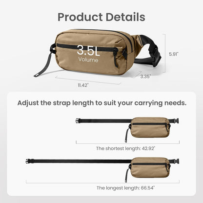 3.5L X-Pac Sling Bag with RFID Blocking Crossbody Pack for Men Women | EDC Minimalist Shoulder Bag, Water-resistant Lightweight Carrying Waist Fanny Pack for Travel, Daily Commute, Hiking, Walking
