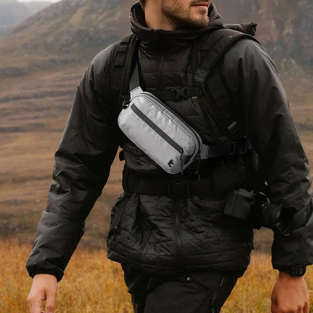 3.5L X-Pac Sling Bag with RFID Blocking Crossbody Pack for Men Women | EDC Minimalist Shoulder Bag, Water-resistant Lightweight Carrying Waist Fanny Pack for Travel, Daily Commute, Hiking, Walking
