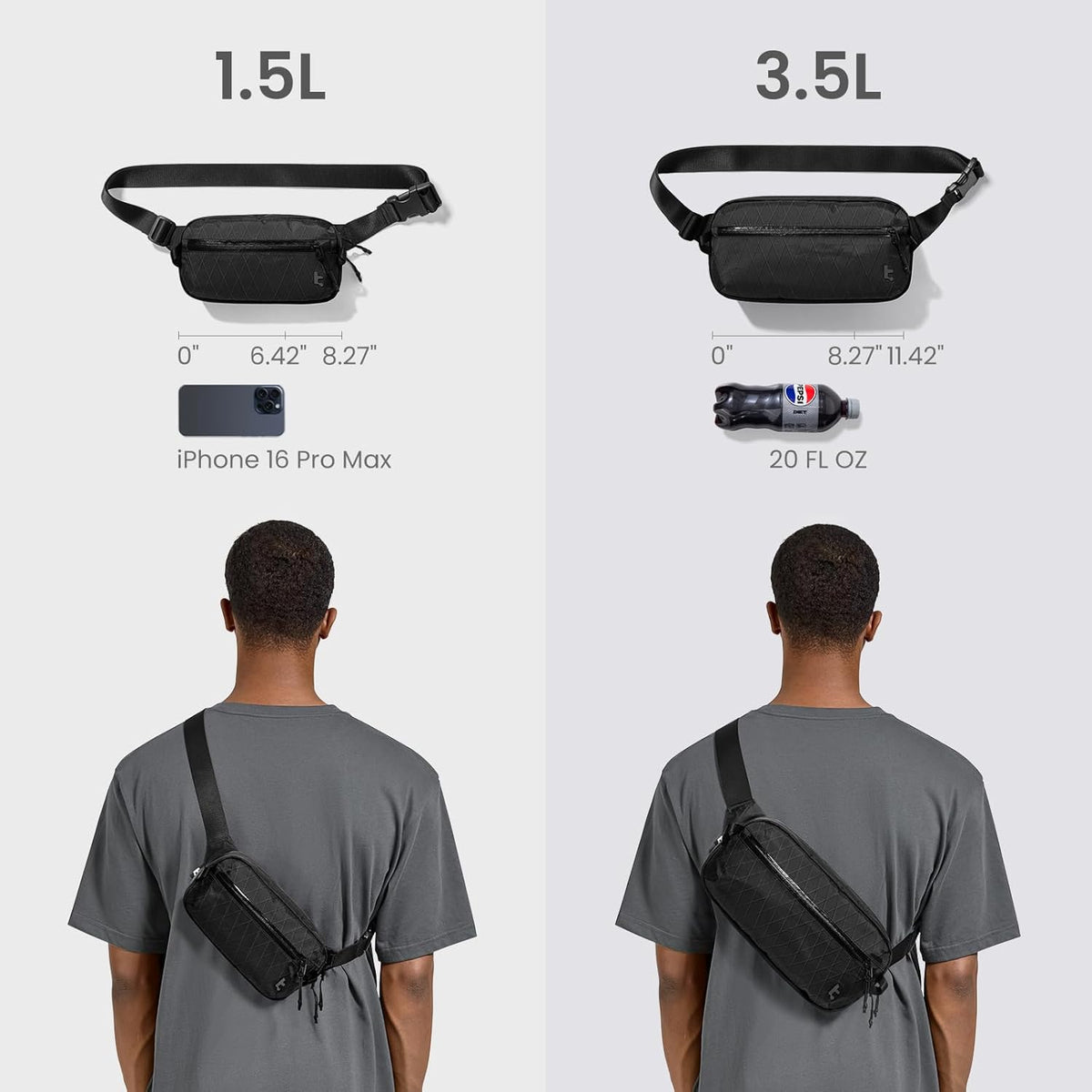 3.5L X-Pac Sling Bag with RFID Blocking Crossbody Pack for Men Women | EDC Minimalist Shoulder Bag, Water-resistant Lightweight Carrying Waist Fanny Pack for Travel, Daily Commute, Hiking, Walking