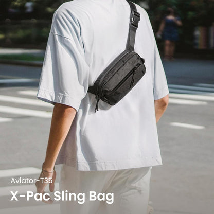 3.5L X-Pac Sling Bag with RFID Blocking Crossbody Pack for Men Women | EDC Minimalist Shoulder Bag, Water-resistant Lightweight Carrying Waist Fanny Pack for Travel, Daily Commute, Hiking, Walking