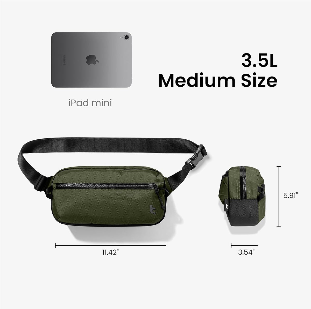 3.5L X-Pac Sling Bag with RFID Blocking Crossbody Pack for Men Women | EDC Minimalist Shoulder Bag, Water-resistant Lightweight Carrying Waist Fanny Pack for Travel, Daily Commute, Hiking, Walking